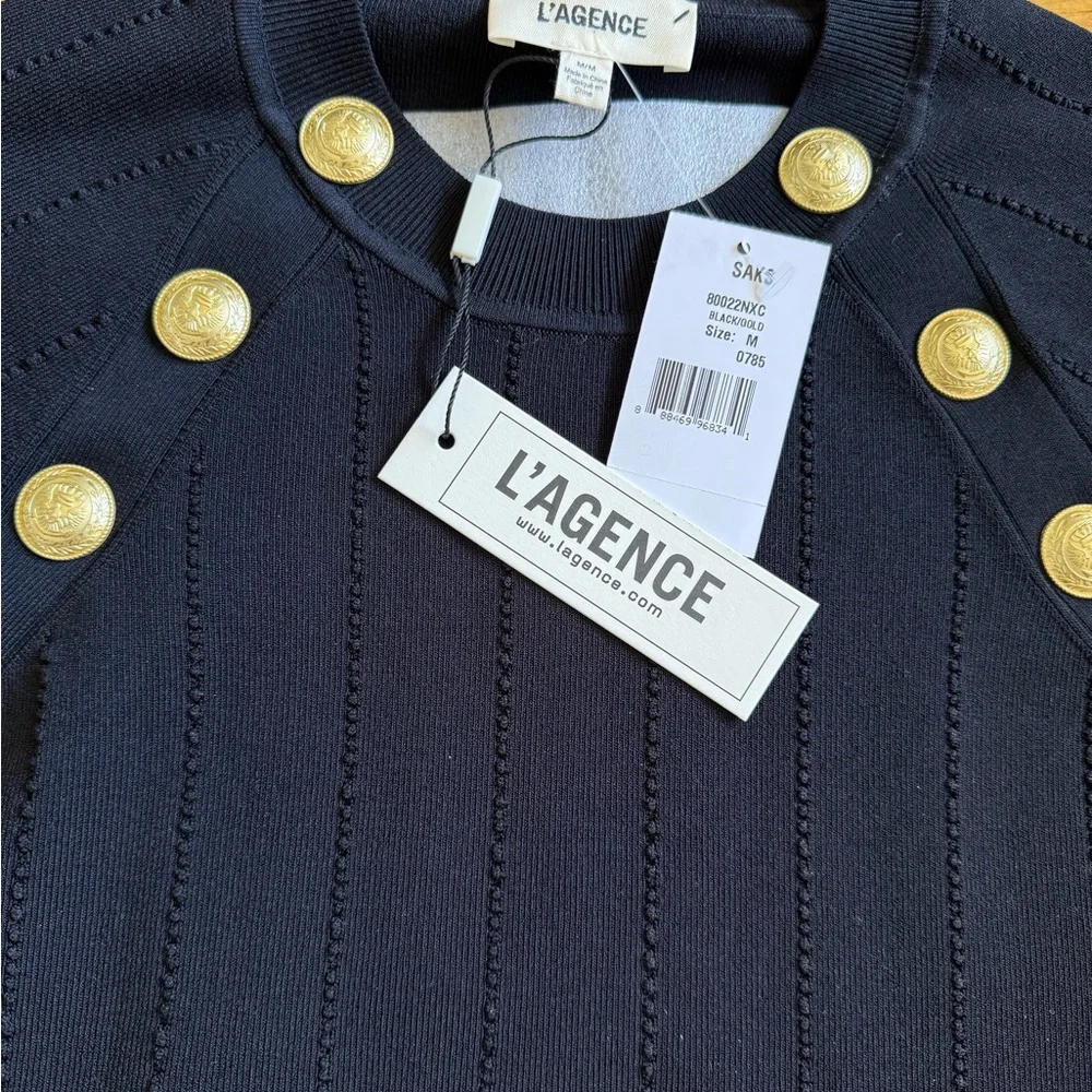 NWT L’Agence Gretchen black pullover knit with gold buttons - Picture 2 of 5